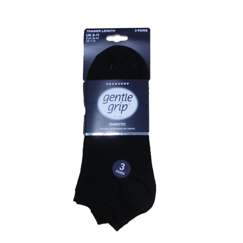 Gentle Grip 3er-Pack Sneakersocken für Diabetiker, Schwarz