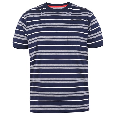 D555 Piccadilly Garngefärbtes Jacquard-Streifen-T-Shirt Marineblau