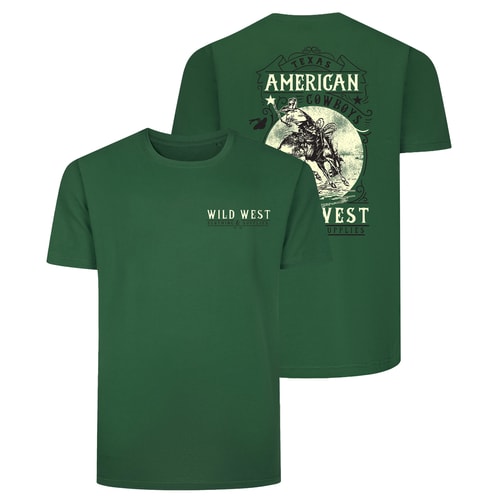 Bigdude American Cowboys Rückenaufdruck T-Shirt Dunkelgrün