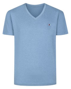Bigdude Stickerei V-Ausschnitt T-Shirt Blau meliert