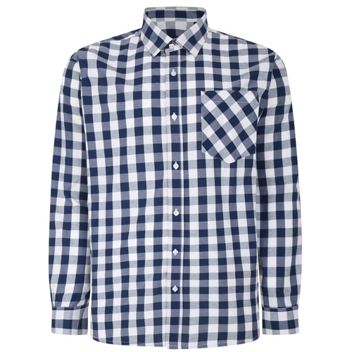 Bigdude Gingham Langarmhemd Navy Tall