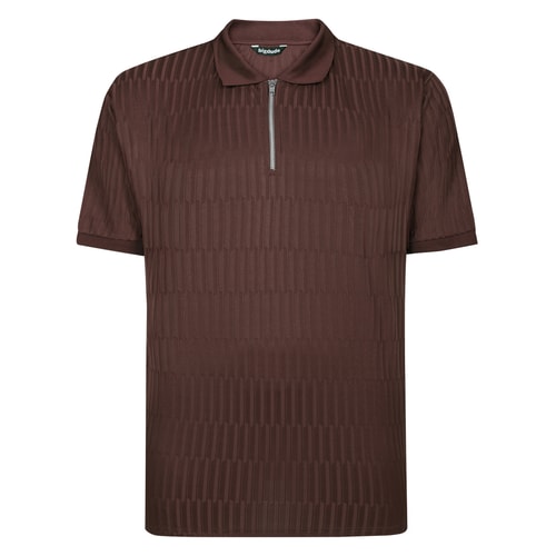 Bigdude Jacquard-Polohemd mit Reißverschluss, Braun