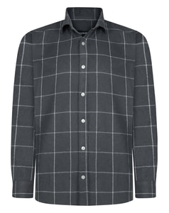 Bigdude Flanellhemd mit Cut-Out-Kragen, kariert, Anthrazit, Größe L