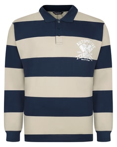 Bigdude Detroit Print Rugby-Polohemd mit Streifen, Marineblau/Stein
