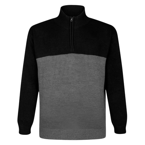 Bigdude – Strickpullover mit Farbblockdesign und 1/2-Reißverschluss, Schwarz/Anthrazit