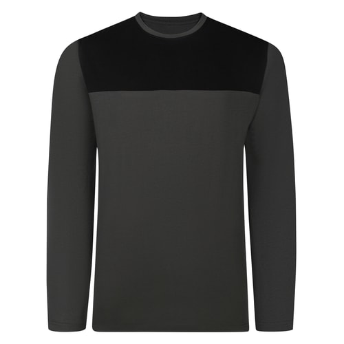 Bigdude Cut & Sew 2-Ton Langarm-T-Shirt Anthrazit/Schwarz