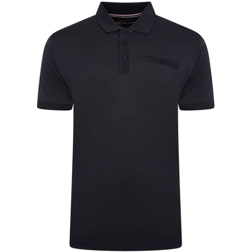 KAM Jersey-Poloshirt mit gestreiftem Jacquard-Kragen, Marineblau