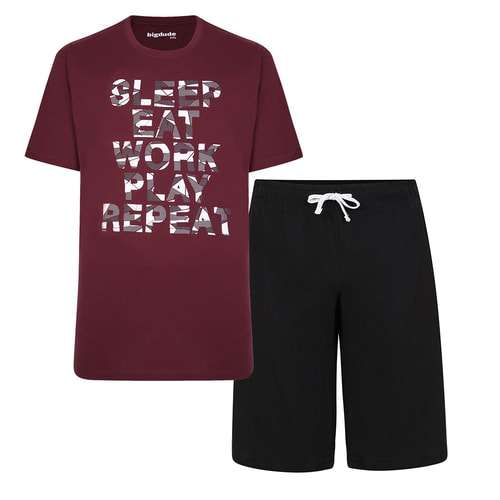 Bigdude Bedrucktes Pyjama-Set Burgund/Schwarz