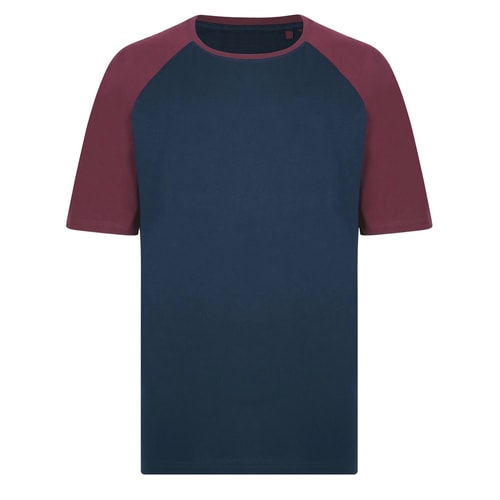 Bigdude T-Shirt mit Raglanärmeln in Kontrastfarbe, Marineblau/Burgund
