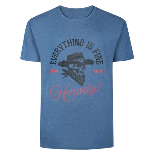 Bigdude Howdy Everything Is Fine Print T-Shirt Denim Marl