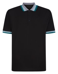 Bigdude Jacquard Kontrast-Piqué Polohemd Schwarz