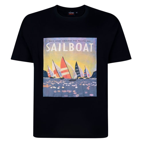 T-Shirt mit Segelboot-Spionagemotiv, Marineblau