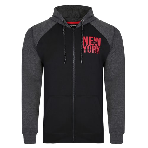 Bigdude 'New York' Print Contrast Hoody Schwarz Tall