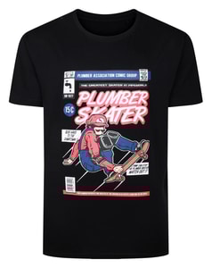 Bigdude Klempner-Skater-Print-T-Shirt Schwarz