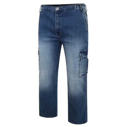Bigdude Cargo Jeans mit Stretch Bund Mid Wash