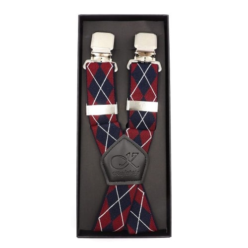 Extra lange und starke, breite Clip-Hosenträger von Knightsbridge, Burgunderrot/Marineblau