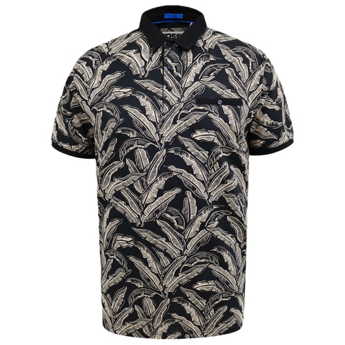 D555 Palmer Leaf Jacquard AOP Polo Schwarz
