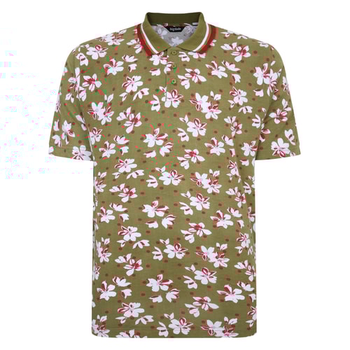 Bigdude – Poloshirt mit Blumen-Print, Oliv