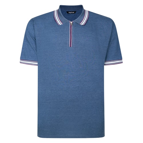 Bigdude Polohemd mit Reißverschluss und Denim-Details