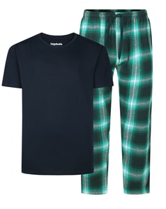 Bigdude Gemütliches Kurzarm-T-Shirt und karierte Hose Pyjama-Set Marineblau