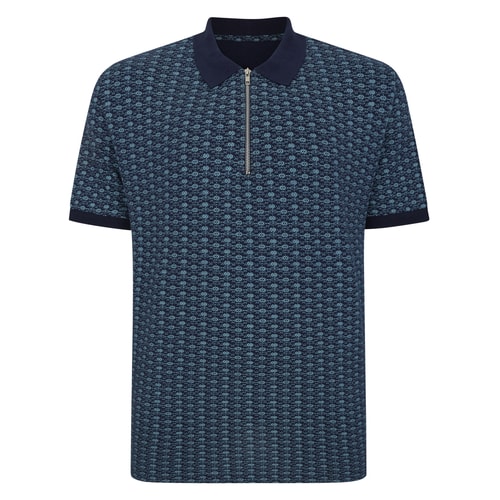 Bigdude AOP Geometrisches Poloshirt mit Reißverschluss Marineblau