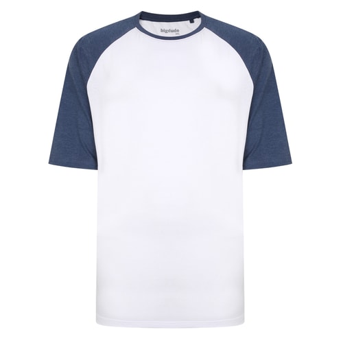 Bigdude Contrast Raglan Sleeve T-Shirt Weiß/Denim Marl Tall