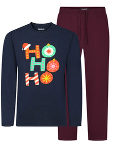 Bigdude Ho Ho Ho Weihnachts-Pyjama-Set, Marineblau/Burgunderrot