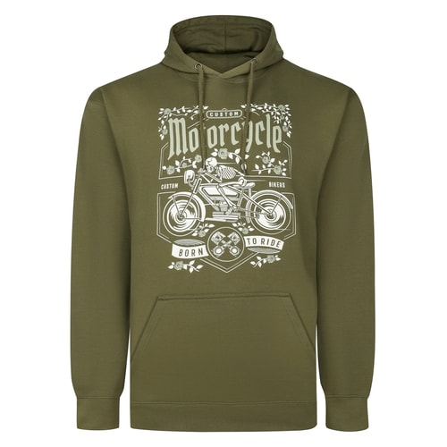 Bigdude Born to Ride Print Hoodie Dunkeloliv
