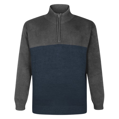 Bigdude – Strickpullover mit 1/2-Reißverschluss und Farbblockdesign, Anthrazit/Marineblau