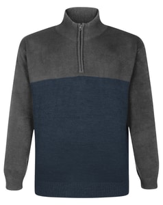 Bigdude – Strickpullover mit 1/2-Reißverschluss und Farbblockdesign, Anthrazit/Marineblau