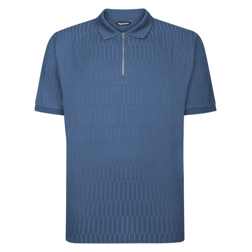 Bigdude Jacquard-Polohemd mit Reißverschluss, Farbe Dusty Blue, Größe L