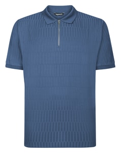 Bigdude Jacquard-Polohemd mit Reißverschluss, Farbe Dusty Blue, Größe L