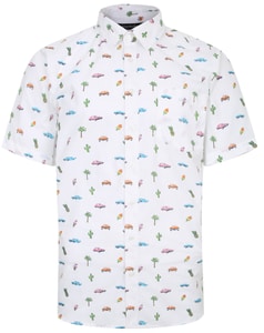 Bigdude All Over Havanna Print Kurzarmhemd Weiß Groß