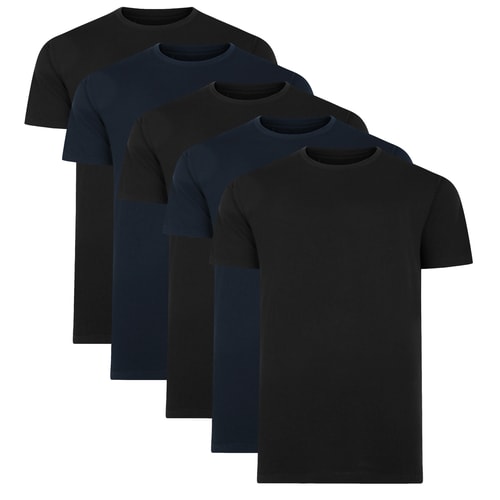 Bigdude – 5er-Pack schlichte T-Shirts, Schwarz/Marineblau