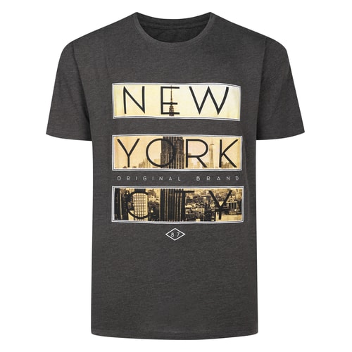 Bigdude – T-Shirt mit New York-Print, Anthrazit