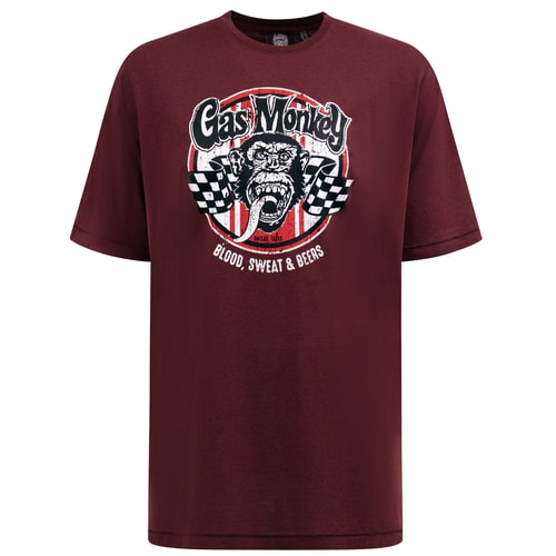 D555 Loughborough Offizielles Gas Monkey T-Shirt mit Rundhalsausschnitt, Burgunderrot