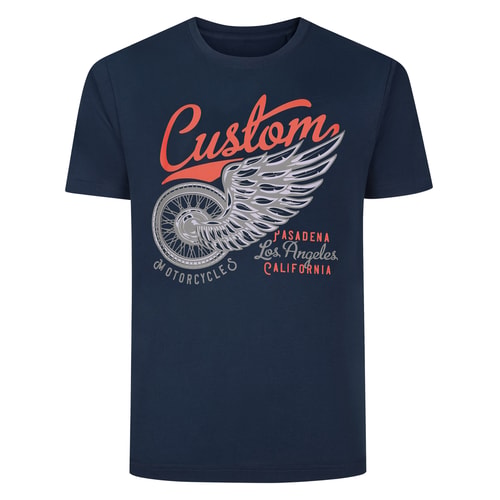 Bigdude Custom Motorcycles Print T-Shirt Navy
