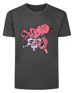 Bigdude T-Shirt mit Oktopus-Print, Anthrazit meliert