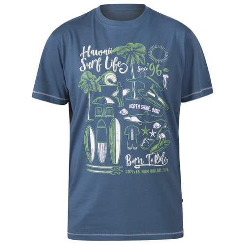 D555 Fernsby Hawaii Surf Print T-Shirt Türkis