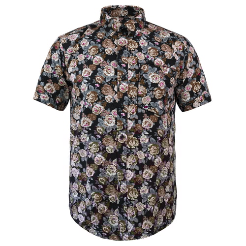 Bigdude Blumen Print Kurzarmhemd Schwarz