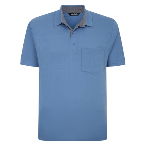 Bigdude – Gestreiftes, strukturiertes Poloshirt aus Denim in großer Größe