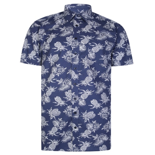 Bigdude Kurzarmhemd mit Ananas-Print Blau Tall