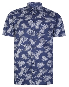 Bigdude Kurzarmhemd mit Ananas-Print Blau Tall