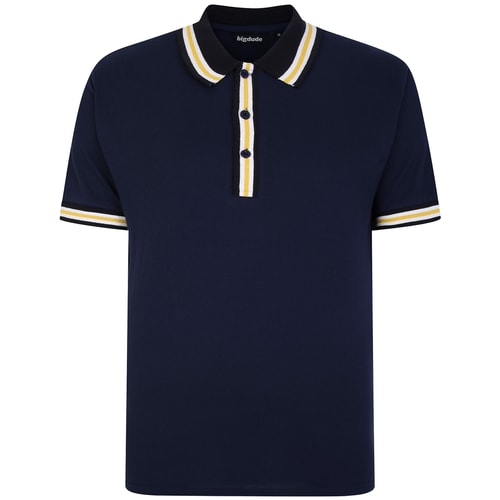 Bigdude Kontraststreifen-Poloshirt Marineblau Tall