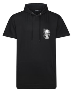 Bigdude Kurzarm-Hoodie mit Rückenprint, Schwarz, Größe L