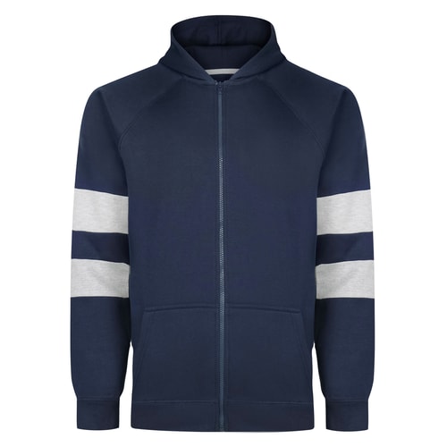 Bigdude Kapuzenpullover mit Streifenärmeln, Raglan und Reißverschluss, Marineblau, Größe L