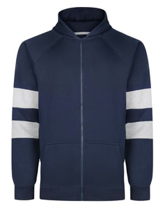 Bigdude Kapuzenpullover mit Streifenärmeln, Raglan und Reißverschluss, Marineblau, Größe L