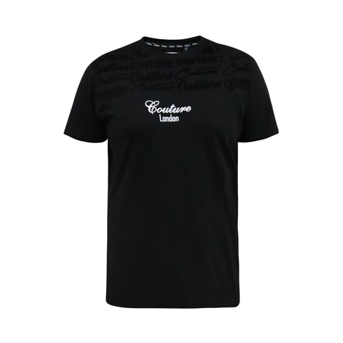 D555 Colbear T-Shirt mit Rundhalsausschnitt und Flockdruck in Schwarz