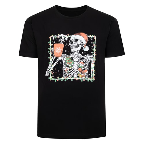 Bigdude – T-Shirt mit Weihnachts-Print, Schwarz, Größe L