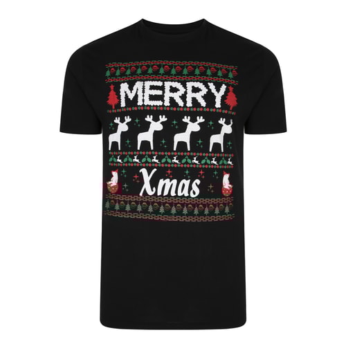 Bigdude Merry Xmas Print T-Shirt Schwarz